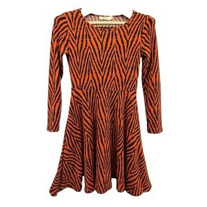 Aryeh Anthropologie Dress S Orange Black Bamboo Stalk Chevron Knit Mod 70s Mini